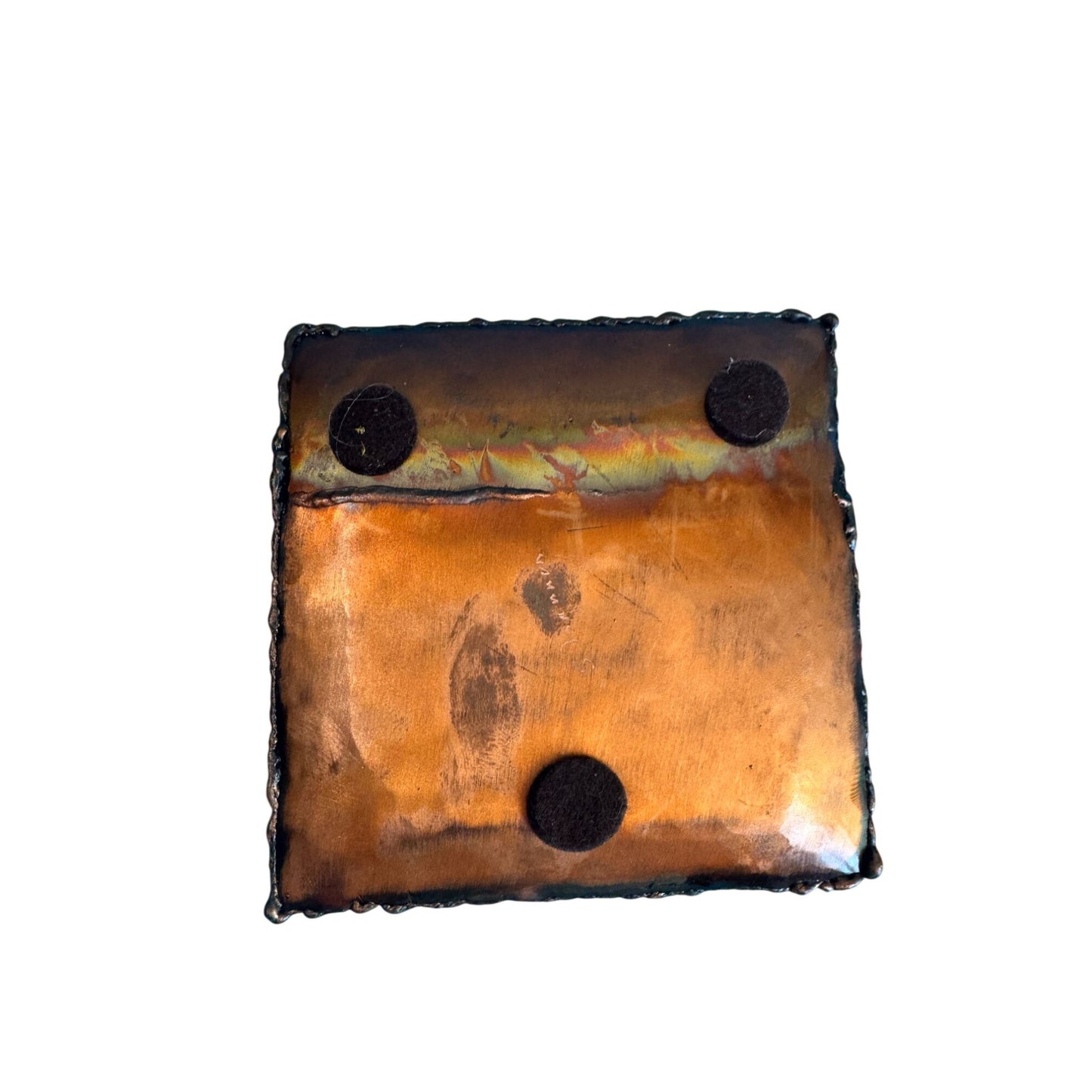 Patrick Shannon Brutalist Copper Dish Signed 5 1/4" Square Studio Art