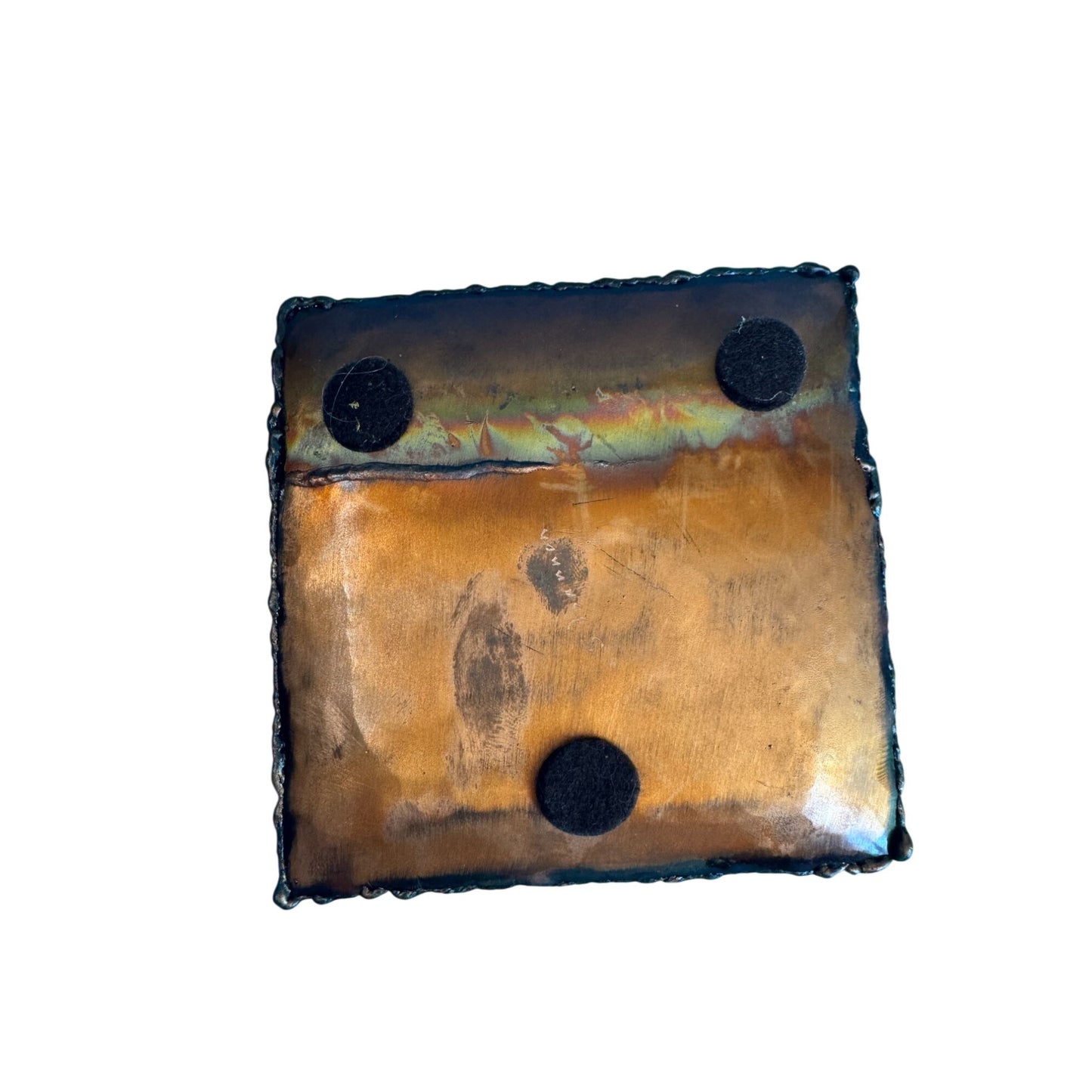 Patrick Shannon Brutalist Copper Dish Signed 5 1/4" Square Studio Art