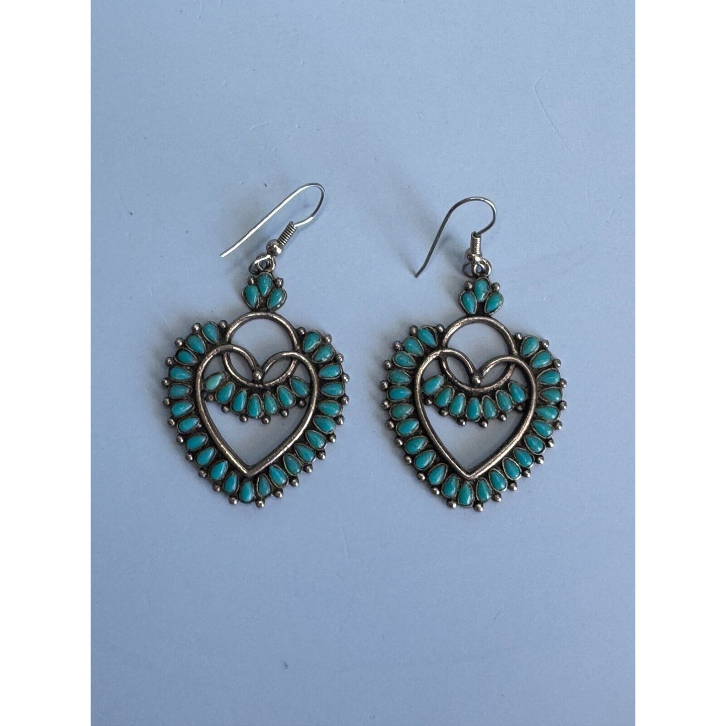 Vintage Southwestern Silver Tone Block Turquoise Earrings by Sancrest Jewelry