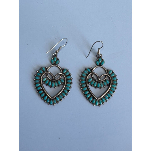 Vintage Southwestern Silver Tone Block Turquoise Earrings by Sancrest Jewelry