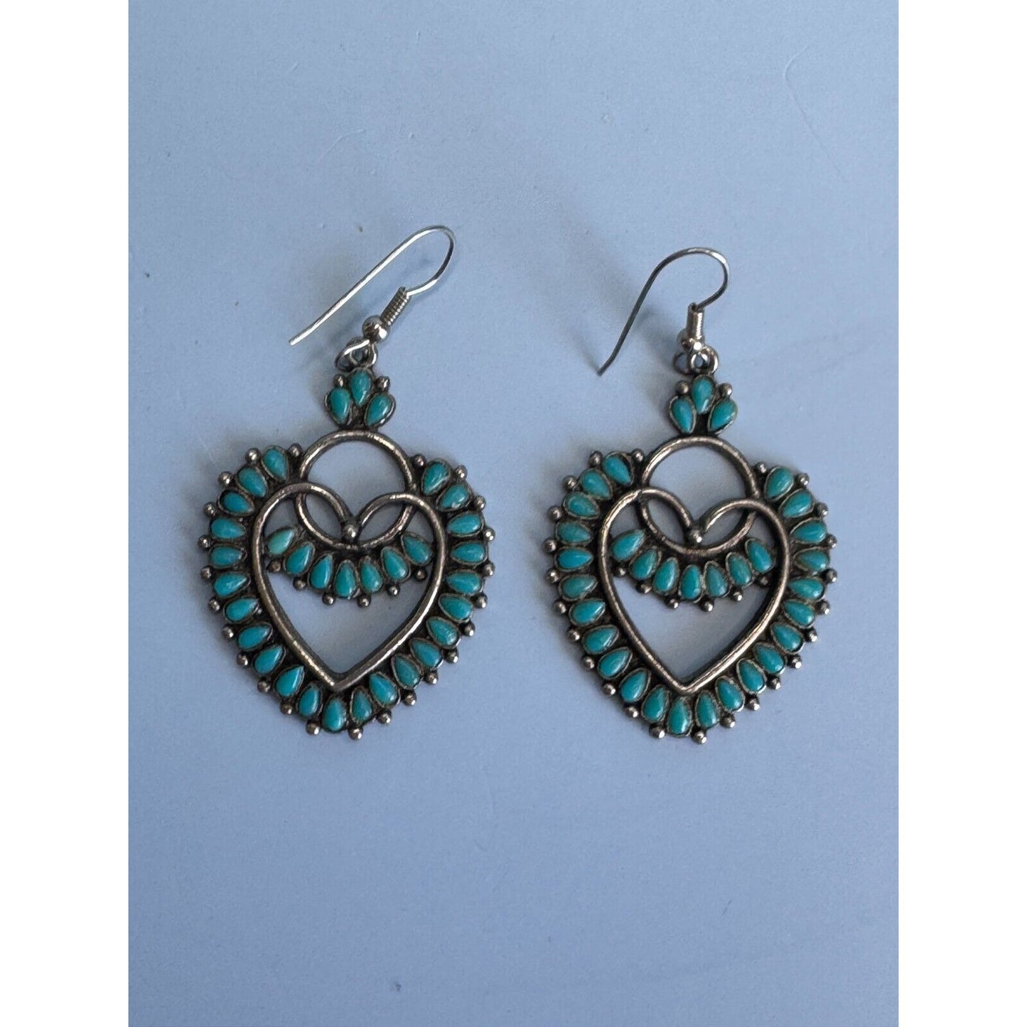 Vintage Southwestern Silver Tone Block Turquoise Earrings by Sancrest Jewelry