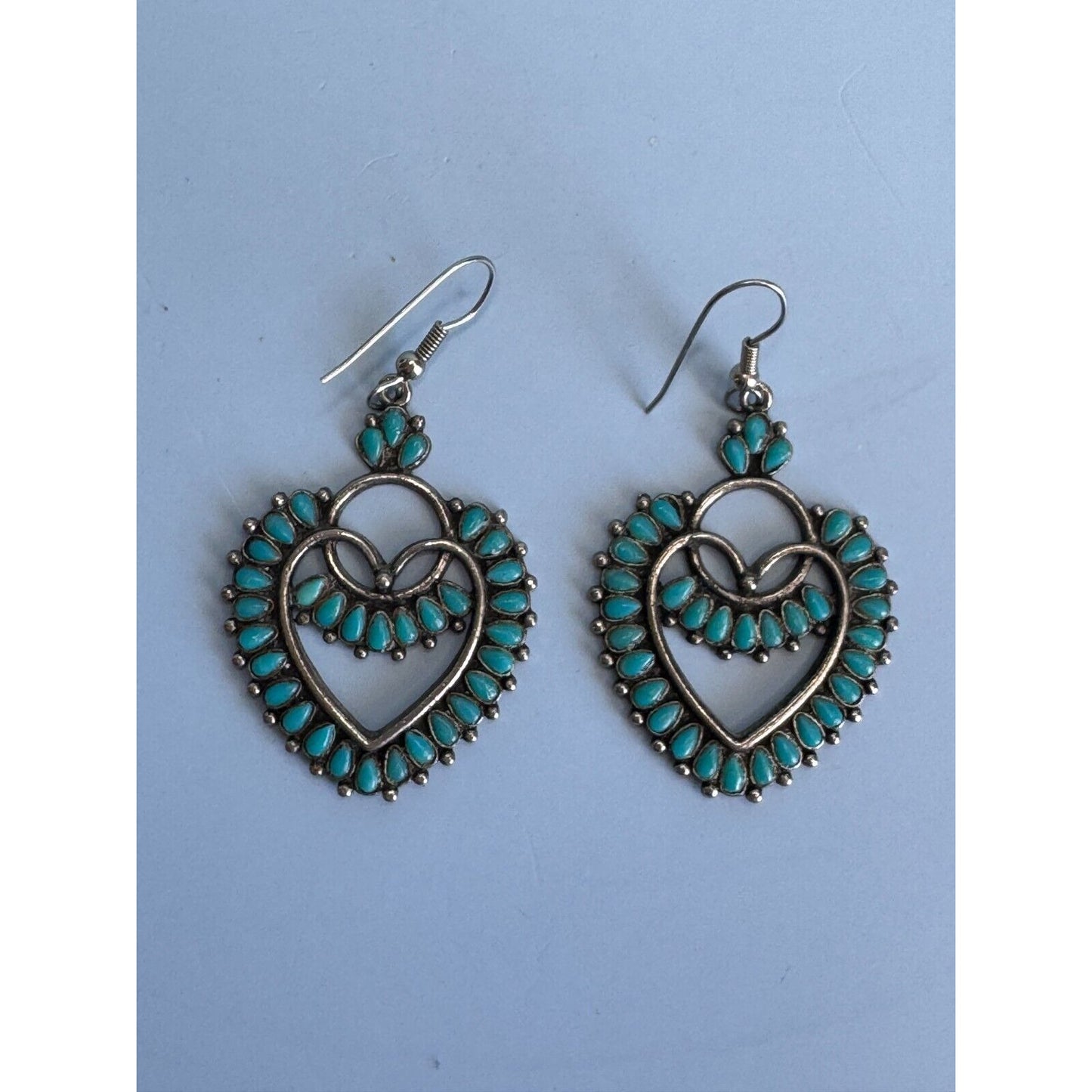 Vintage Southwestern Silver Tone Block Turquoise Earrings by Sancrest Jewelry