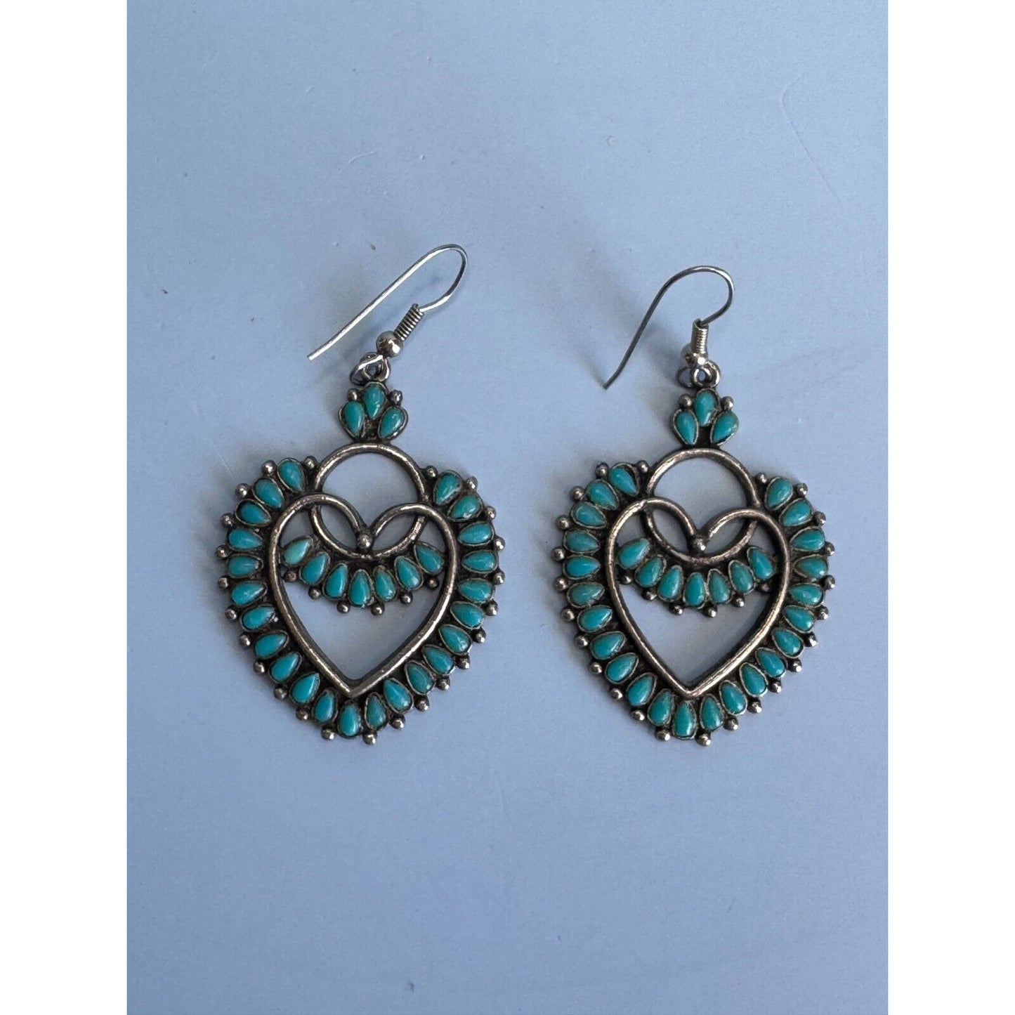 Vintage Southwestern Silver Tone Block Turquoise Earrings by Sancrest Jewelry