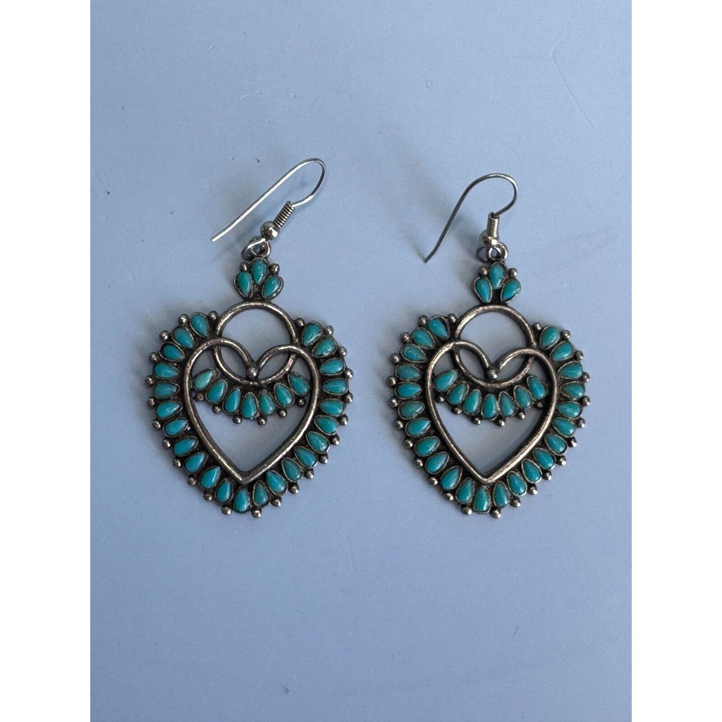 Vintage Southwestern Silver Tone Block Turquoise Earrings by Sancrest Jewelry