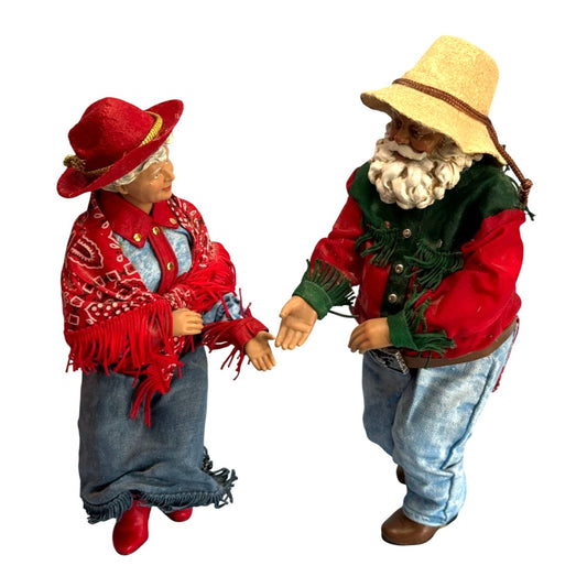 Possible Dreams Clothique Do-Si-Do Cowboy Santa & Mrs. Claus Figurines Dancing