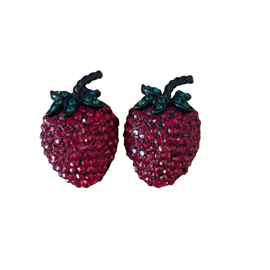 Vintage Classic Weis Red Rhinestone Strawberry Pins Missing 1 Rhinestone On One
