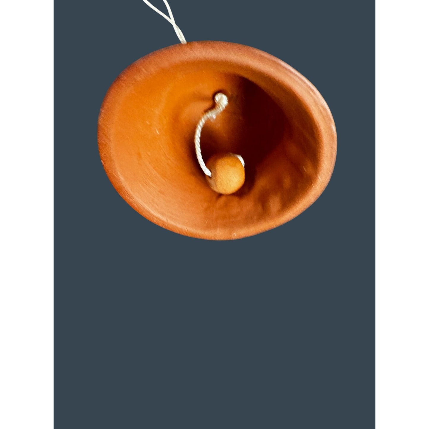 Hand Painted Pottery Bell Ornament Mountain Village Scene Folk Art 1 1/8"