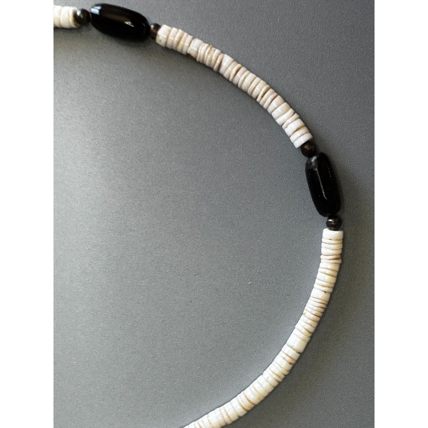 Vintage Spiny Oyster Shell Heishi Necklace w/ Black Dyed Shell Beads 17"