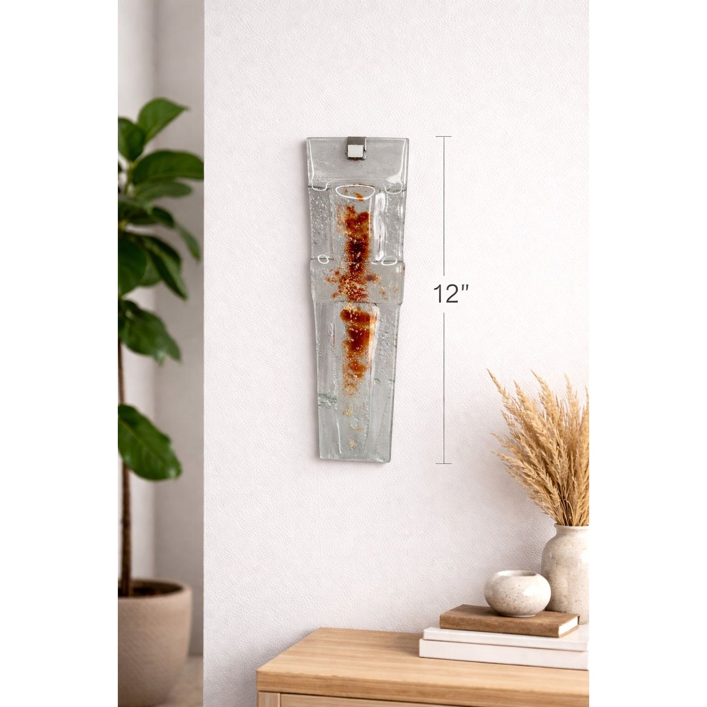 Juraj Sloboda Fused Glass Wall Art Brown Cross 12" x 3" Handmade 2024