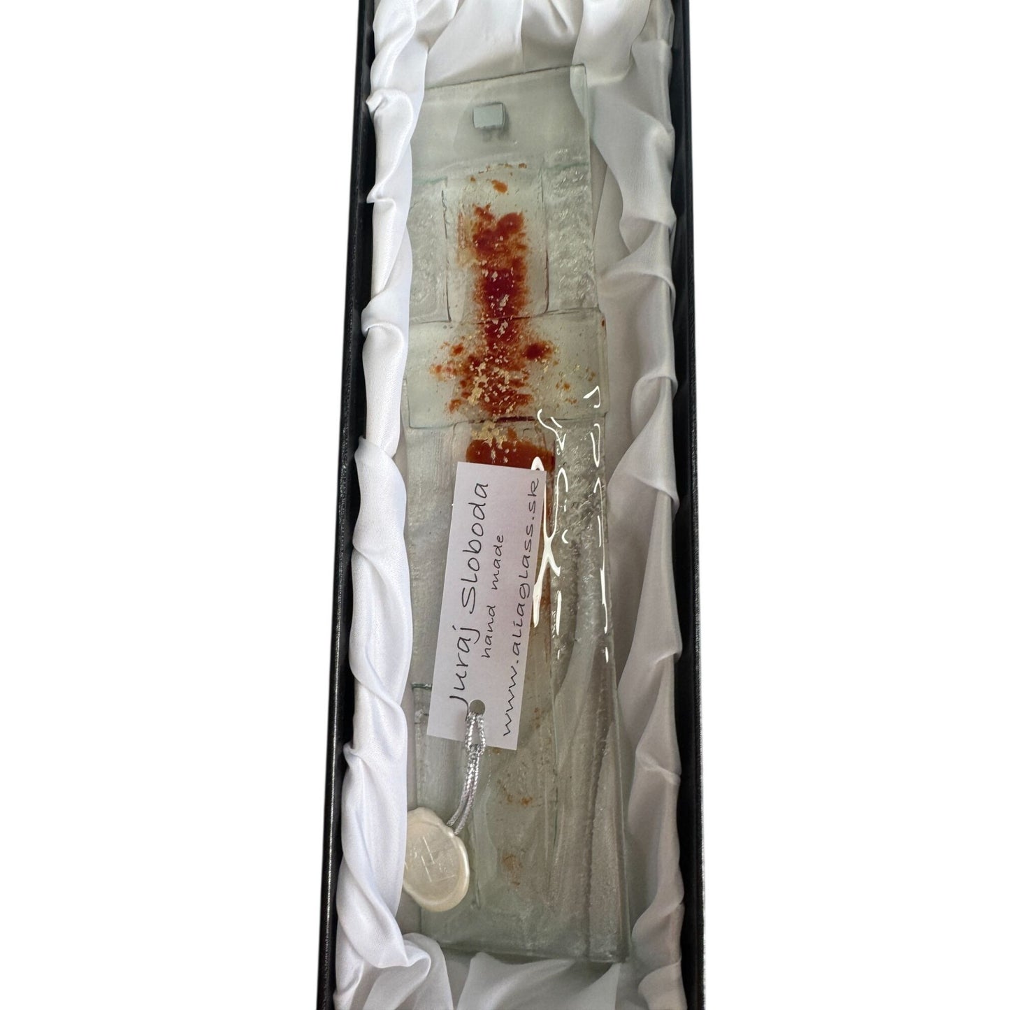 Juraj Sloboda Fused Glass Wall Art Brown Cross 12" x 3" Handmade 2024