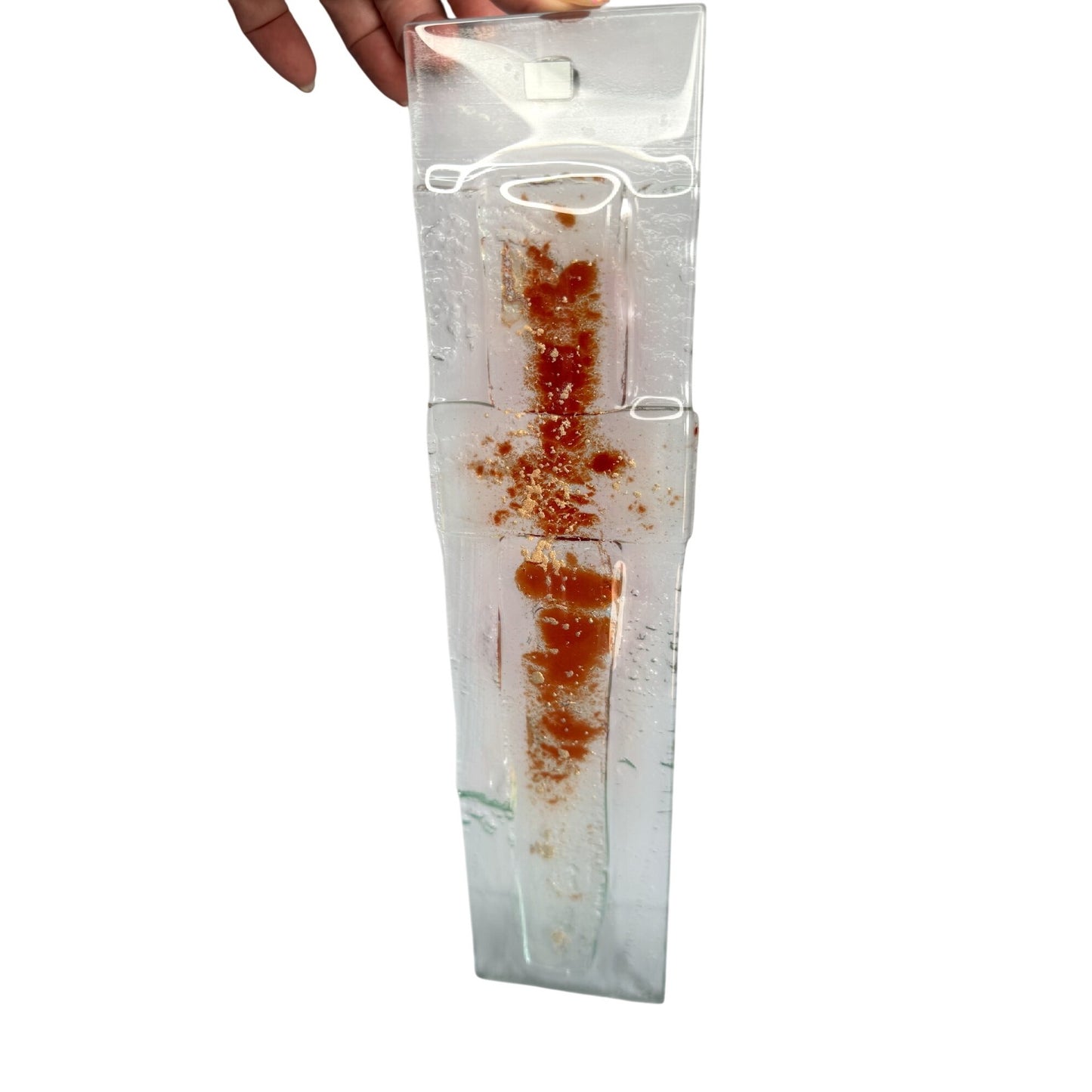 Juraj Sloboda Fused Glass Wall Art Brown Cross 12" x 3" Handmade 2024