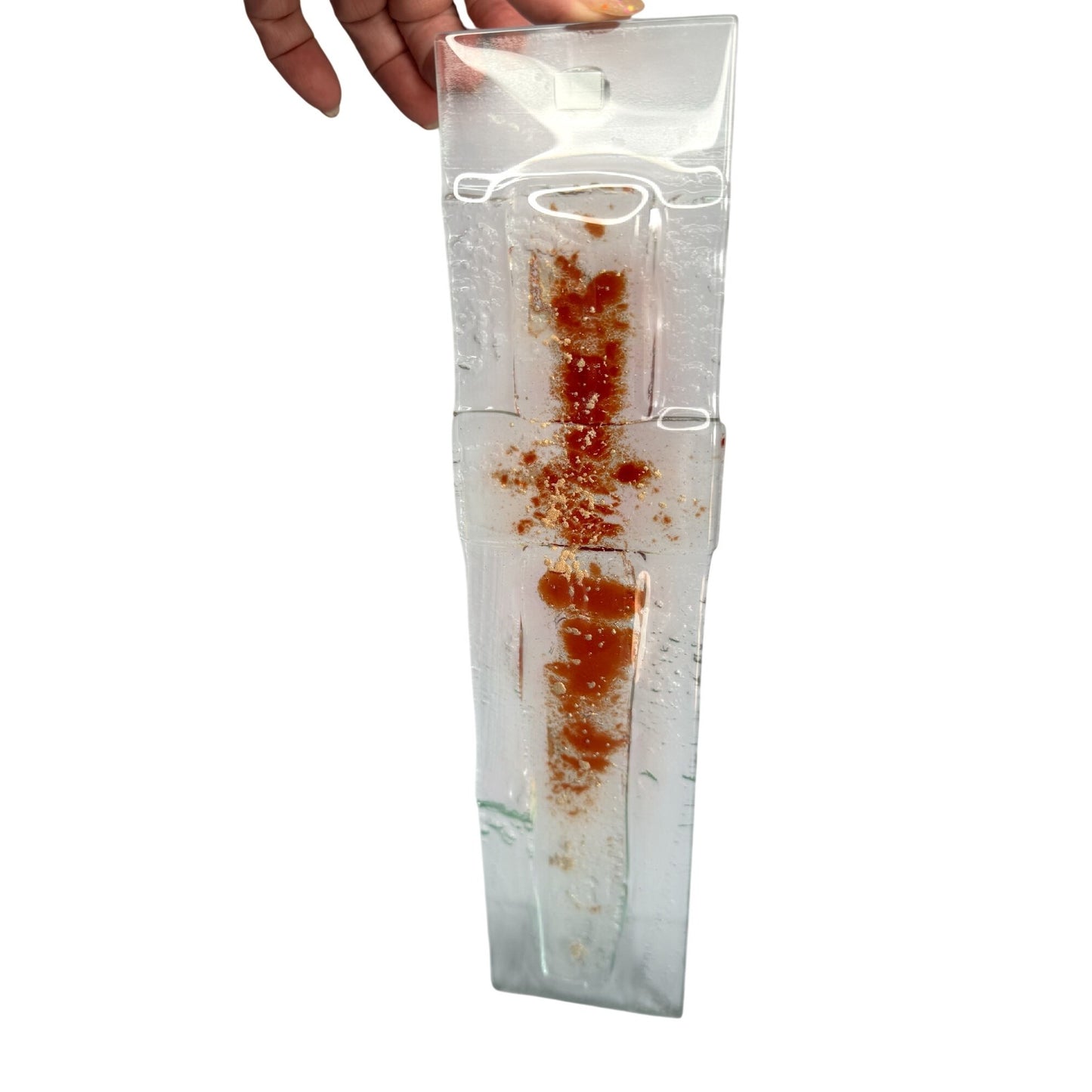 Juraj Sloboda Fused Glass Wall Art Brown Cross 12" x 3" Handmade 2024