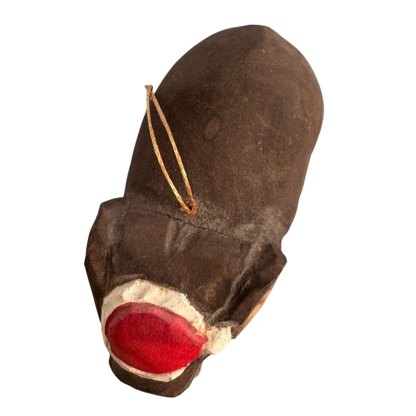 Hand-Carved Balsa Wood Elephant Ornament With Red Cap