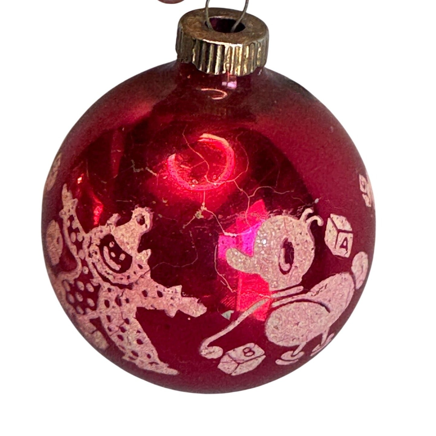 Shiny Brite Glass Ball Ornament Red Bears Blocks Drum 2 1/2 Inches