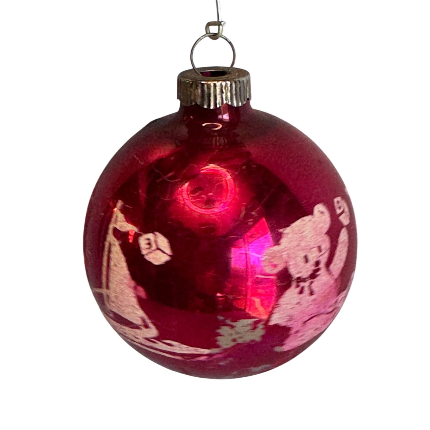 Shiny Brite Glass Ball Ornament Red Bears Blocks Drum 2 1/2 Inches
