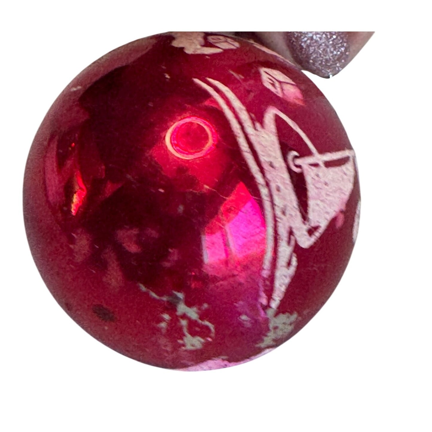 Shiny Brite Glass Ball Ornament Red Bears Blocks Drum 2 1/2 Inches