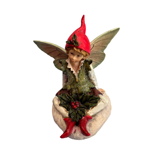 Mark Roberts Resin Fairy Elf Statue Holiday Figurine Wings Holly non-posable 8"