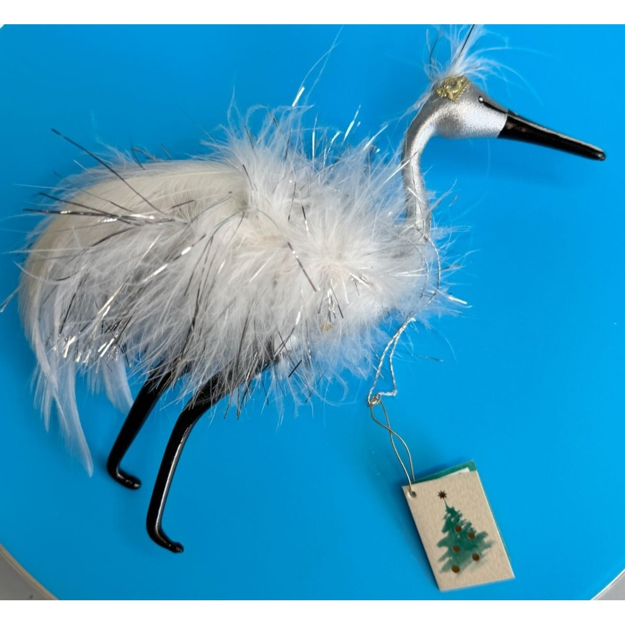De Carlini Sofia Swan Ornament Italy White Feathered Glass Christmas Ornament