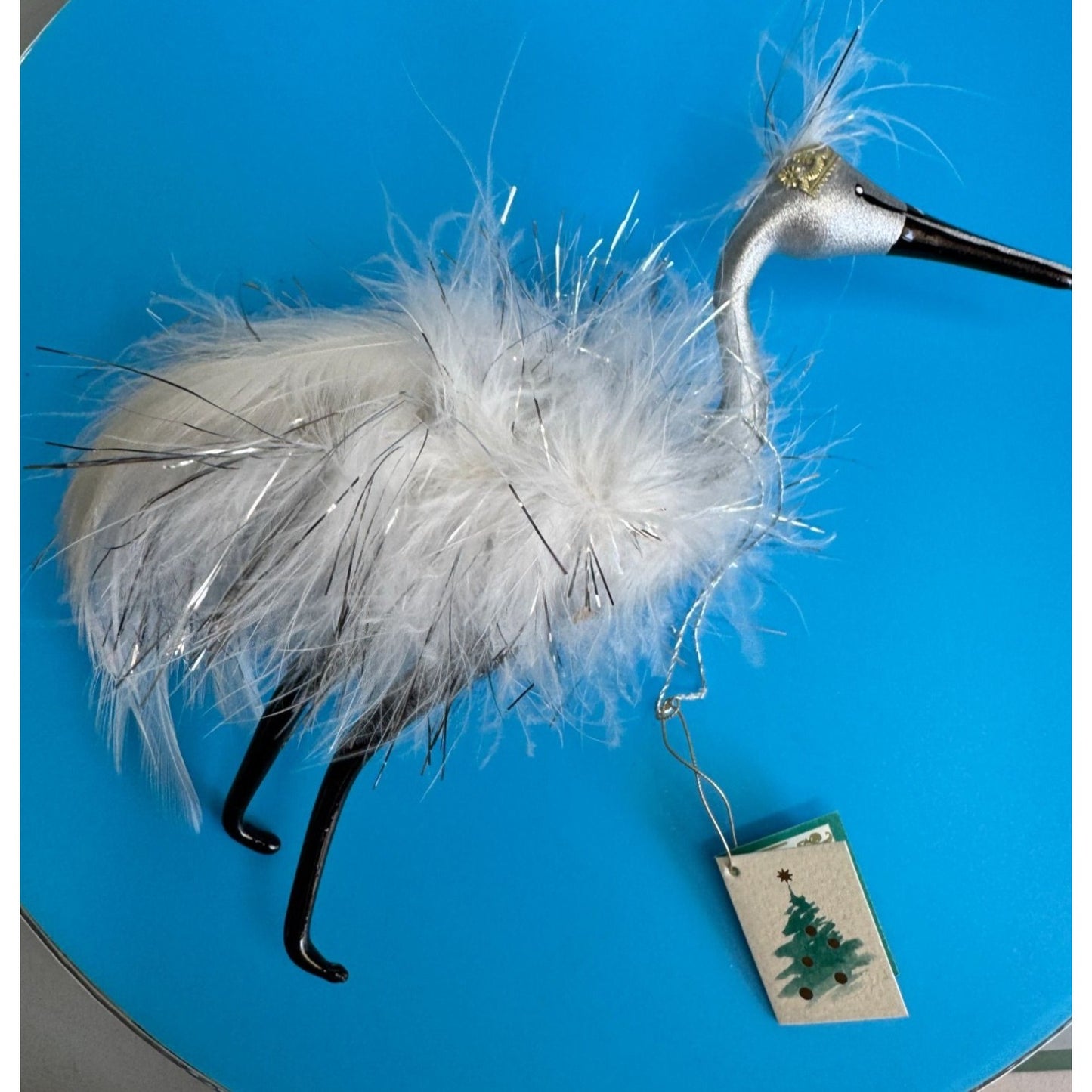 De Carlini Sofia Swan Ornament Italy White Feathered Glass Christmas Ornament