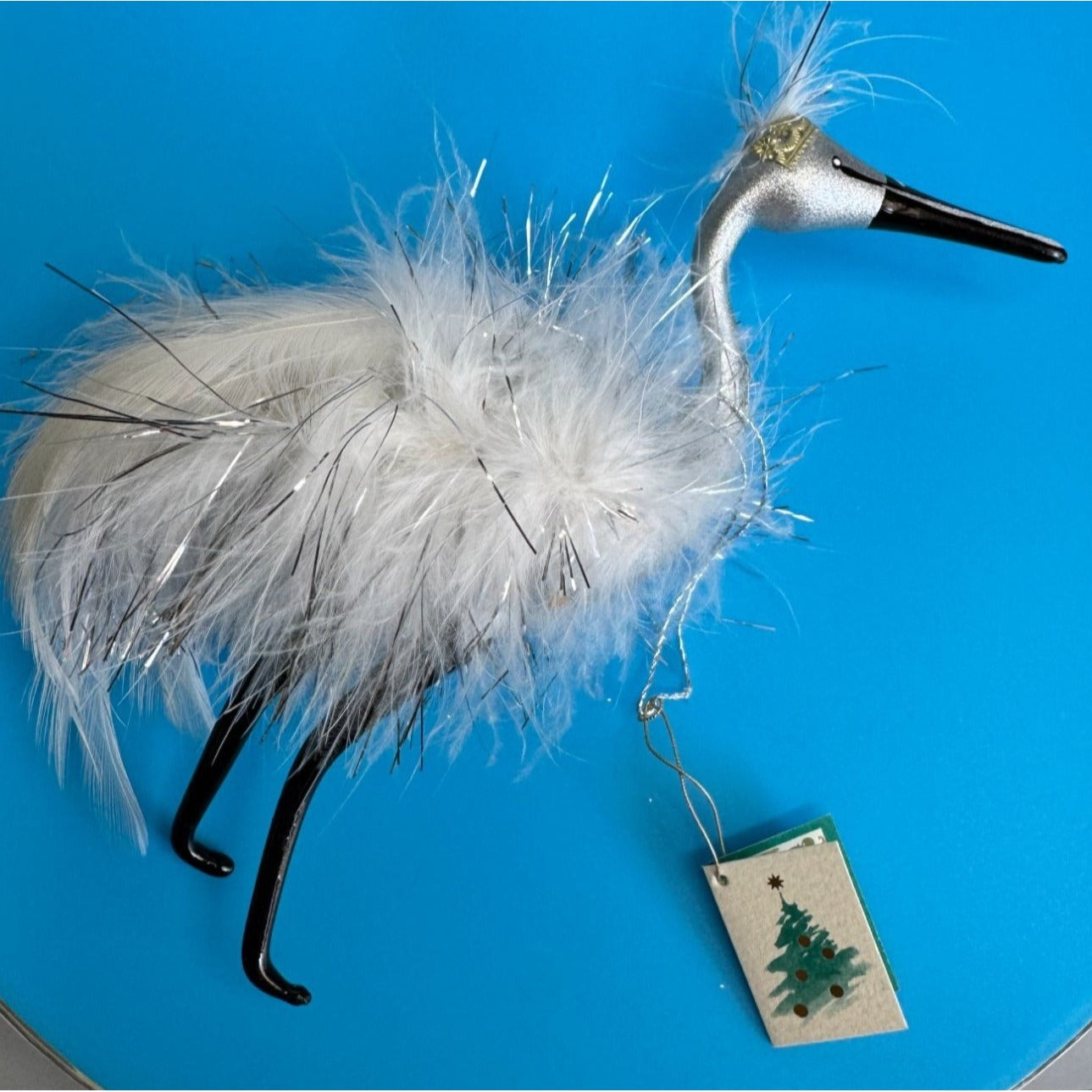De Carlini Sofia Swan Ornament Italy White Feathered Glass Christmas Ornament