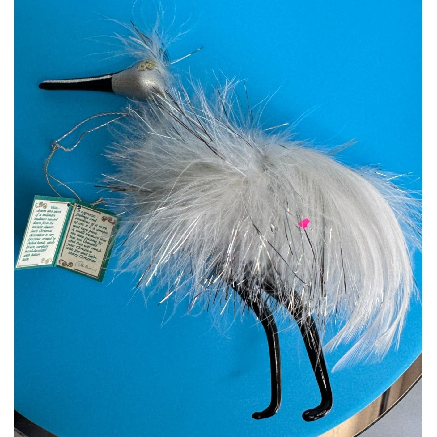 De Carlini Sofia Swan Ornament Italy White Feathered Glass Christmas Ornament