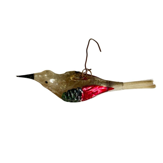 Antique Blown Glass Bird Ornament C1940 4 1/2" Including Tail Decorative Hanging Piece Vintage Holiday Decor