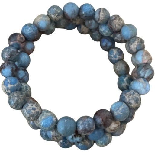 Blue Variscite Beaded Stretch Bracelets Set Of 3