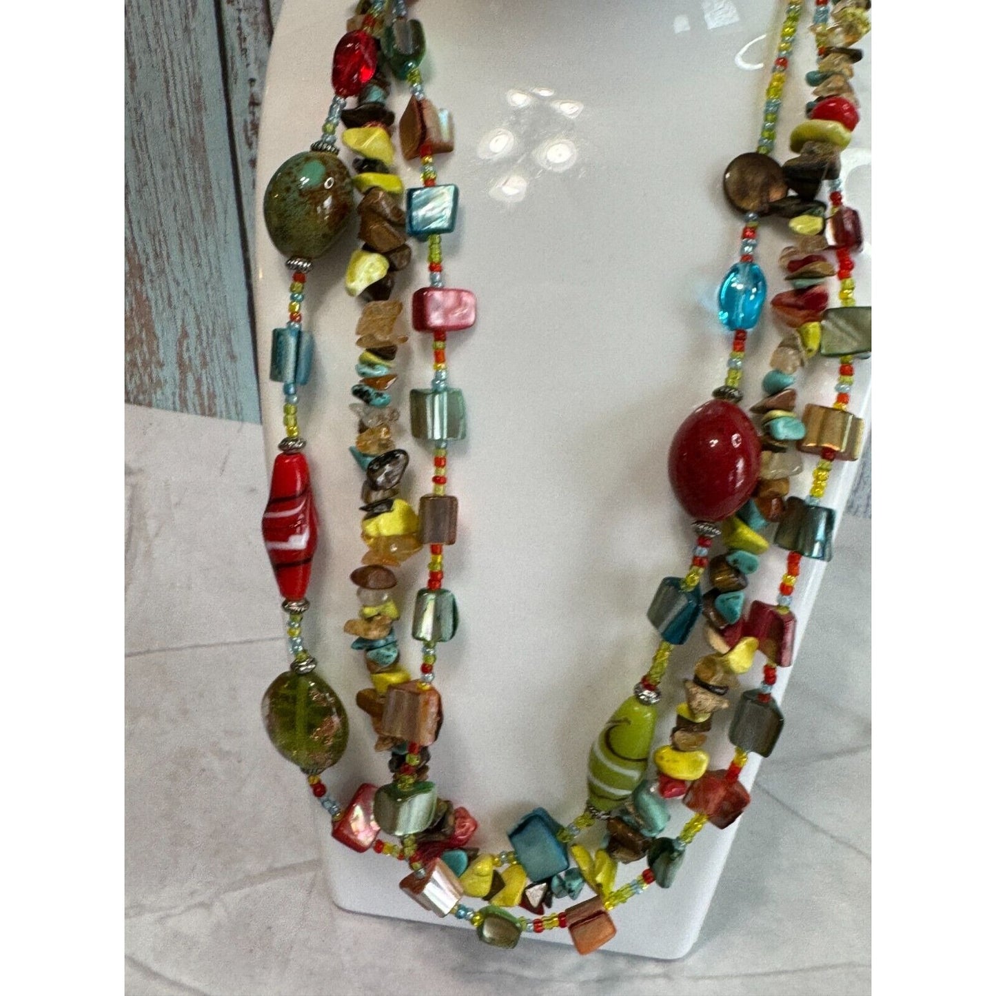 Southwestern Style Glass, Shell, & Porcelain Necklace designed by Trisha Waldren