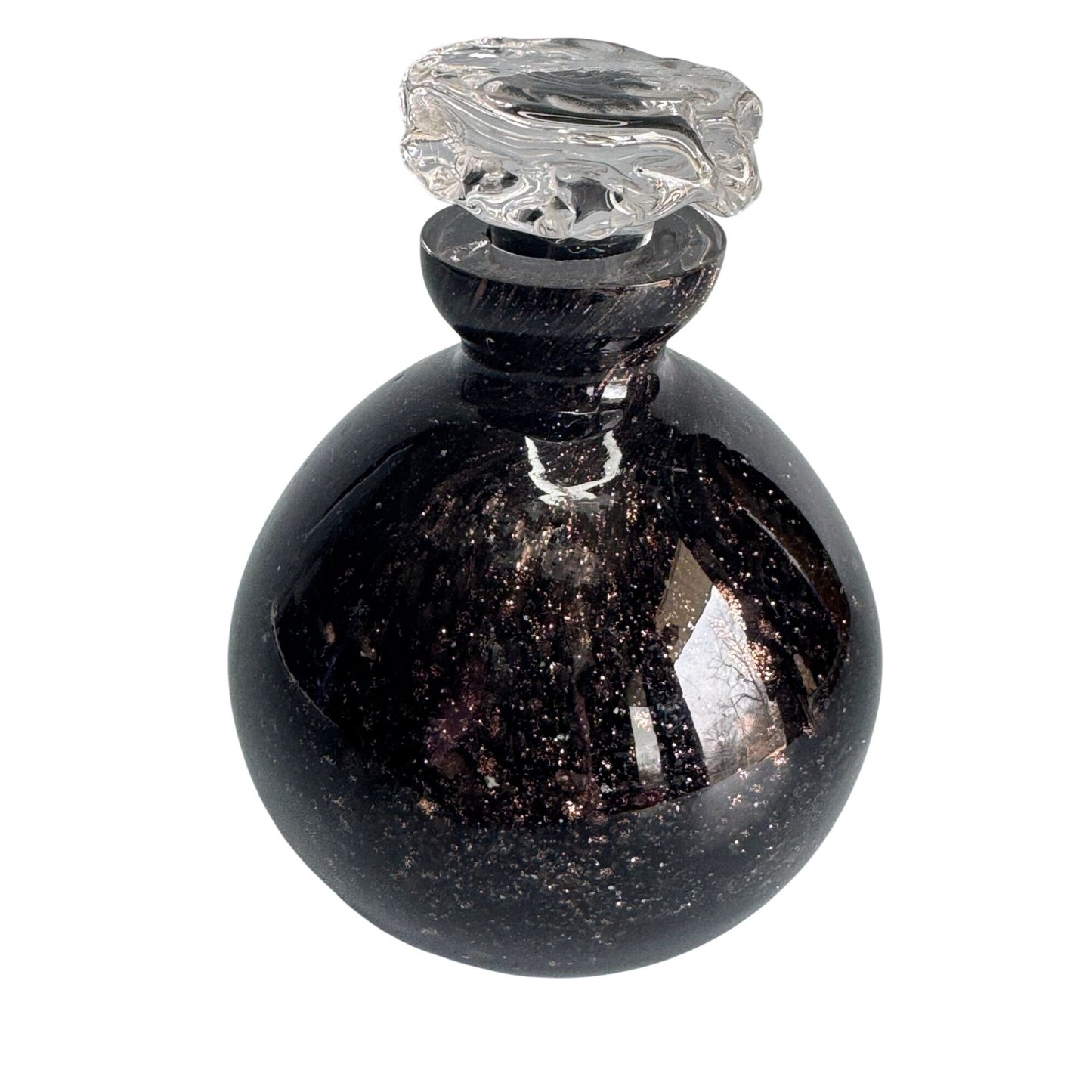 Vintage Art Glass Perfume Bottle Gold Fleck Aventurine Style 4.5" x 3" With Stopper