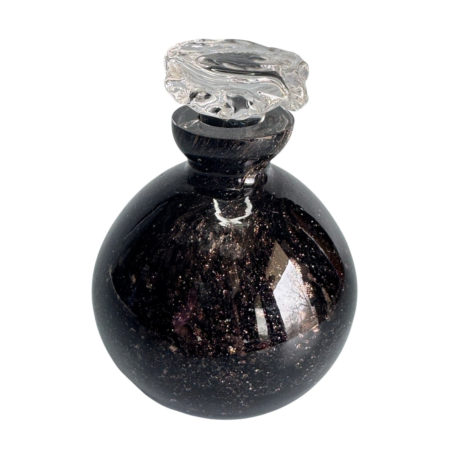 Vintage Art Glass Perfume Bottle Gold Fleck Aventurine Style 4.5" x 3" With Stopper