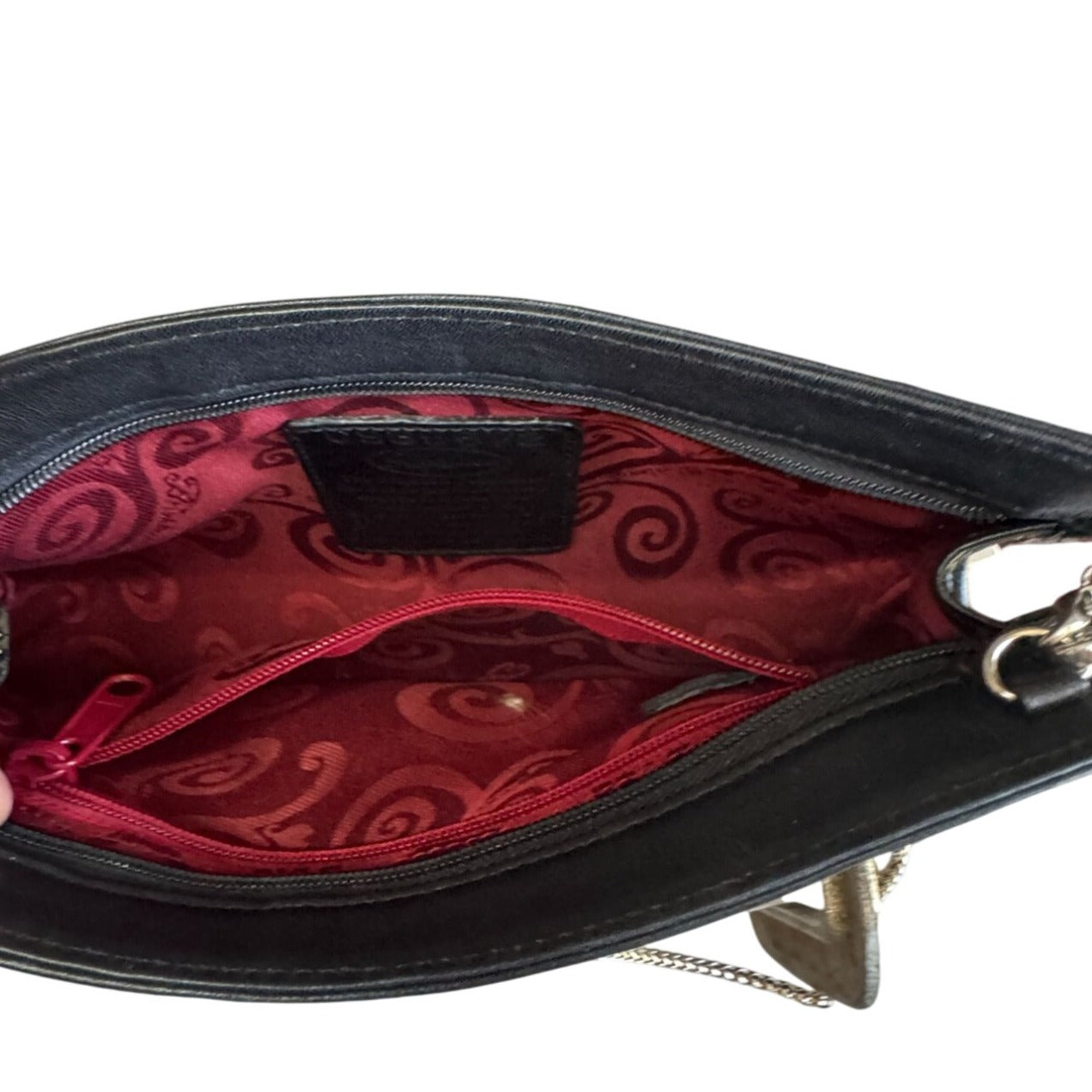 Brighton Black Croc Embossed Leather Clutch Crossbody Purse Silver Heart Medallion 10.5"