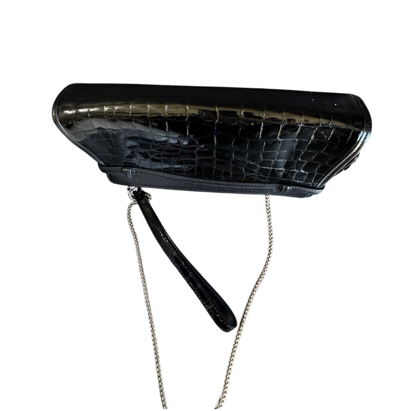 Brighton Black Croc Embossed Leather Clutch Crossbody Purse Silver Heart Medallion 10.5"