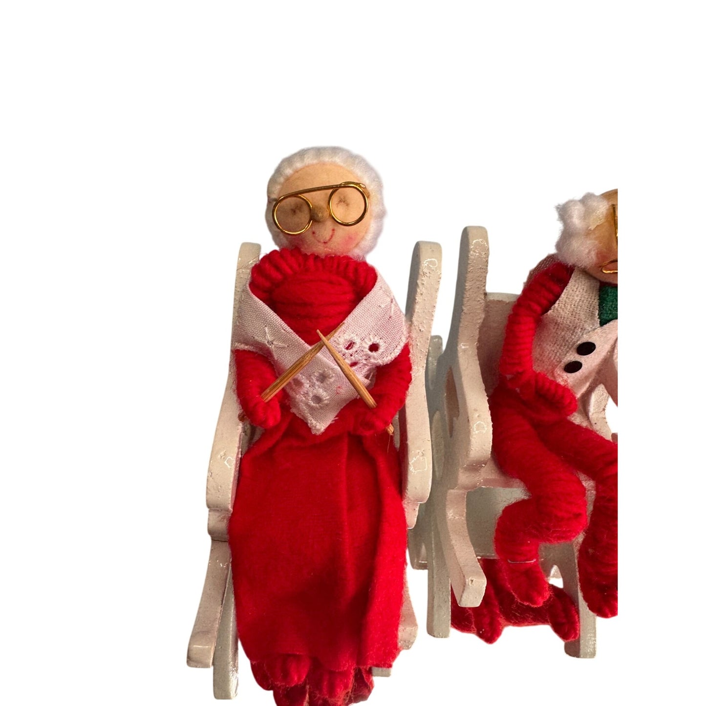 Vintage Mr & Mrs Claus Christmas Figures Red Felt Rocking Chairs 4 Inches