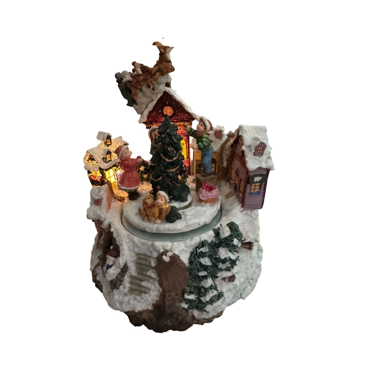 San Francisco Music Box Musical Lighted Animated Christmas Tree Scene 7.5" High Plays "We Wish You A Merry Christmas"
