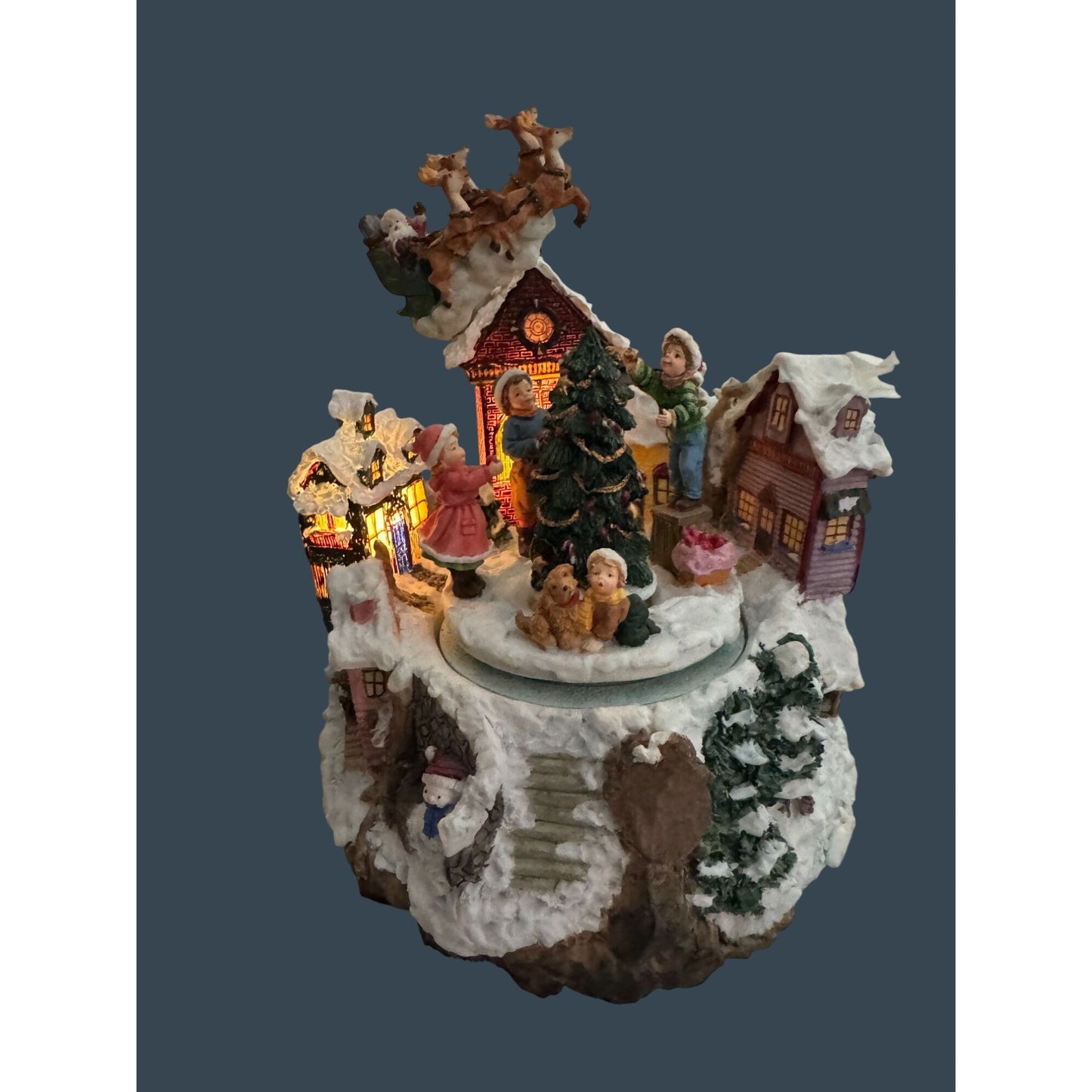 San Francisco Music Box Musical Lighted Animated Christmas Tree Scene 7.5" High Plays "We Wish You A Merry Christmas"