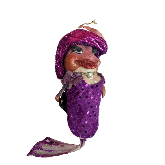 December Diamonds Bubbles The Lady Fish Purple Sequin Mermaid Ornament 7 1/2"