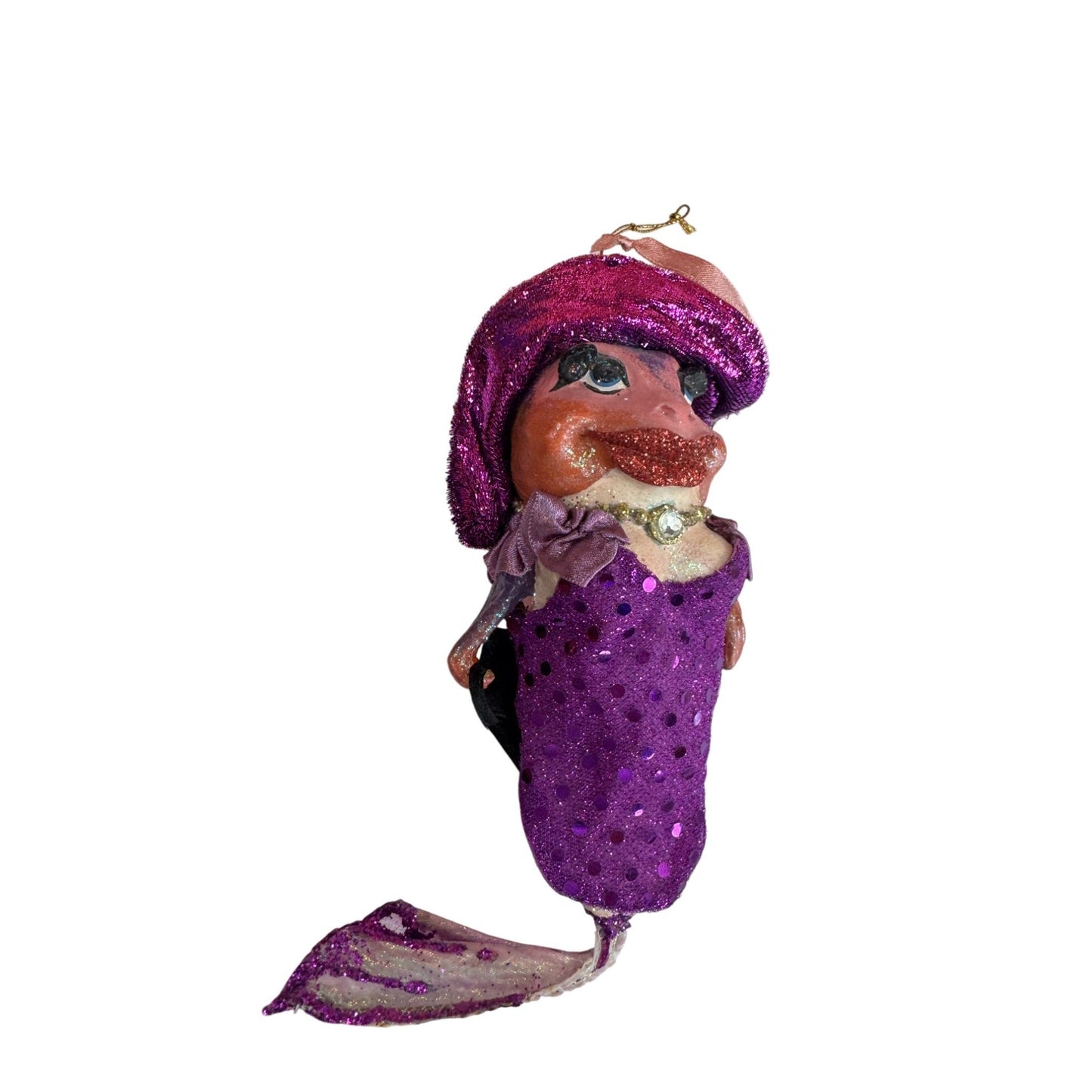 December Diamonds Bubbles The Lady Fish Purple Sequin Mermaid Ornament 7 1/2"