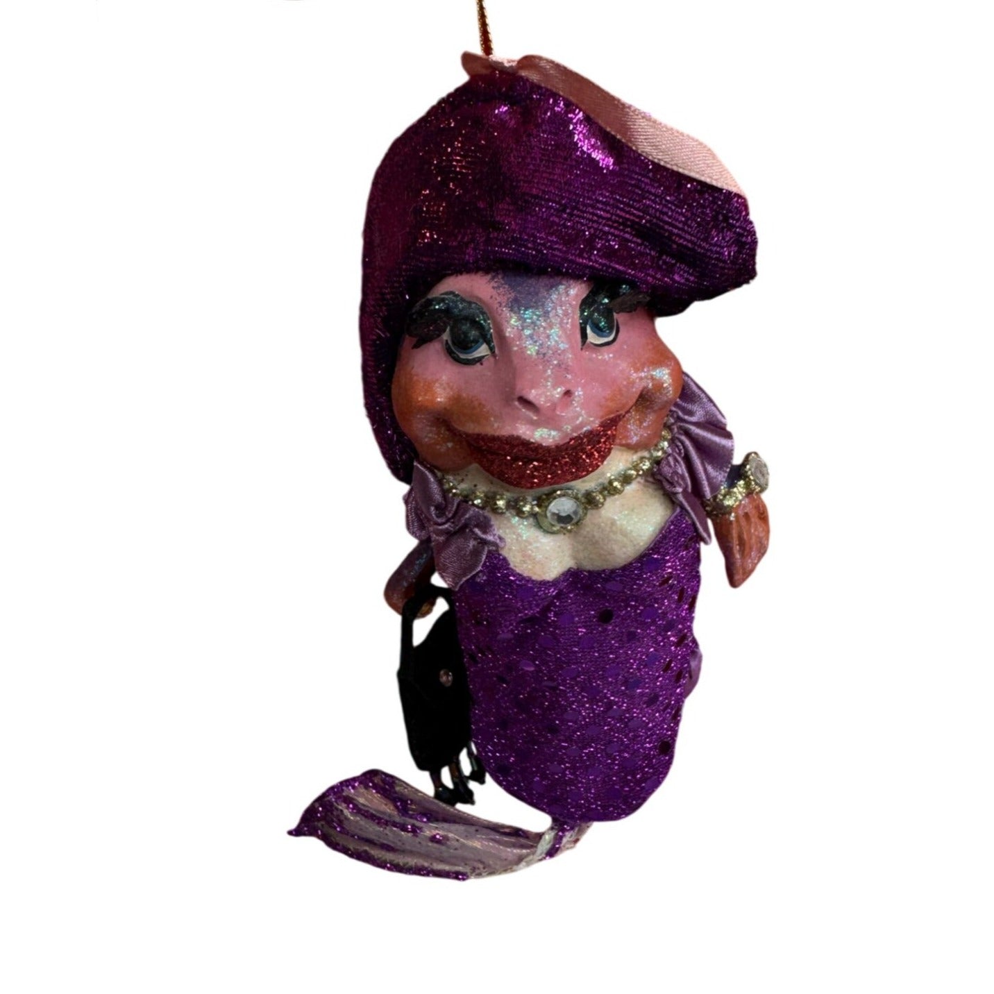 December Diamonds Bubbles The Lady Fish Purple Sequin Mermaid Ornament 7 1/2"