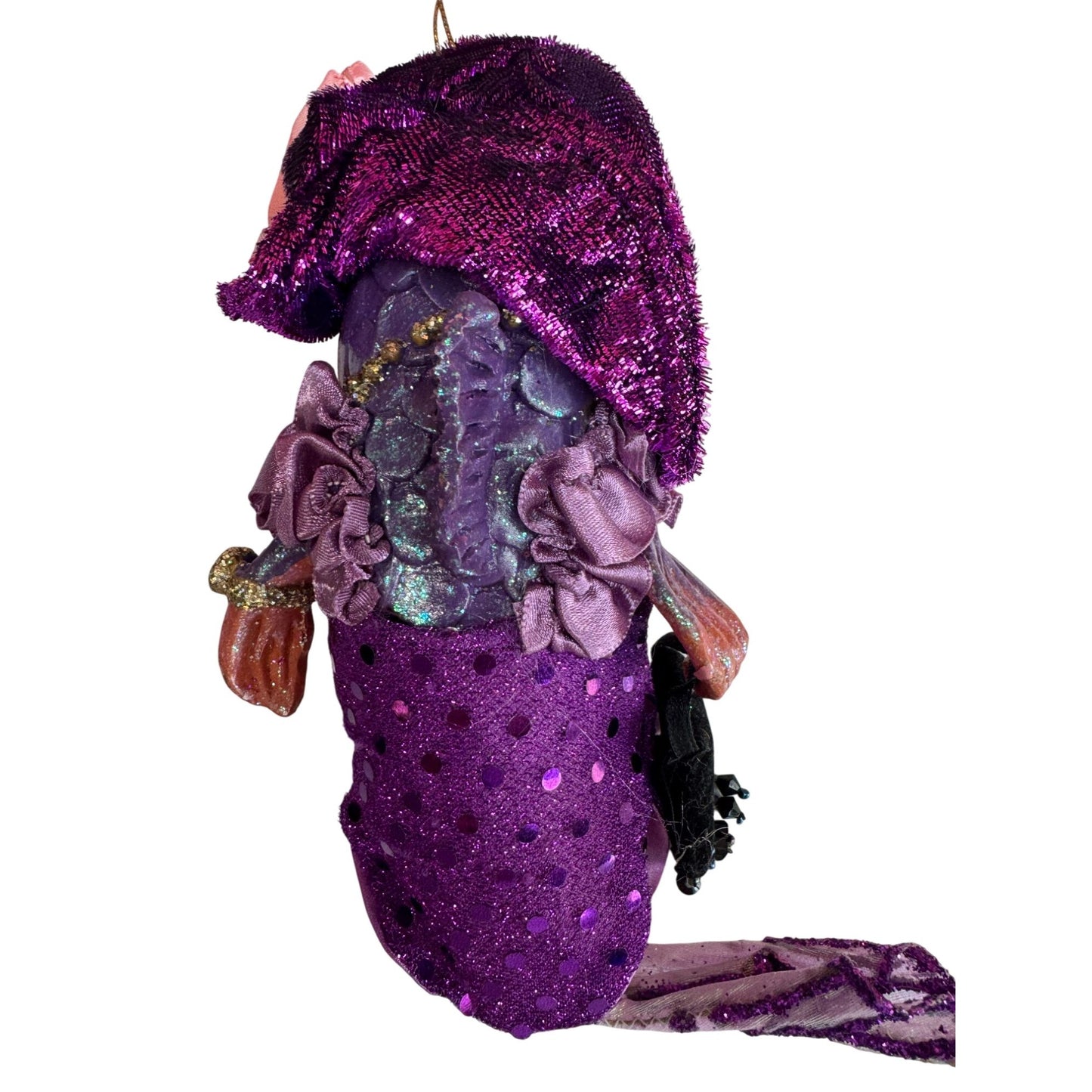 December Diamonds Bubbles The Lady Fish Purple Sequin Mermaid Ornament 7 1/2"