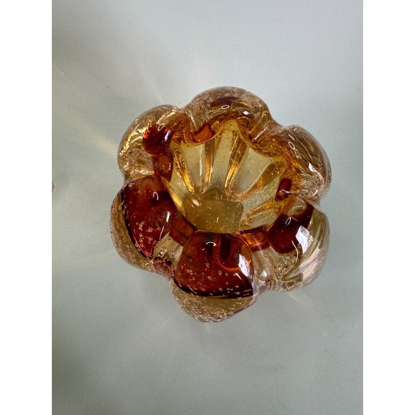 Stunning Tozai Home Amber Glass Bubble Vase Art Glass 5"