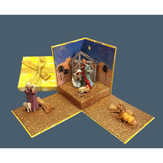 Musical Pop Up 3D Nativity Scene Decorative Box With Glitter Interior