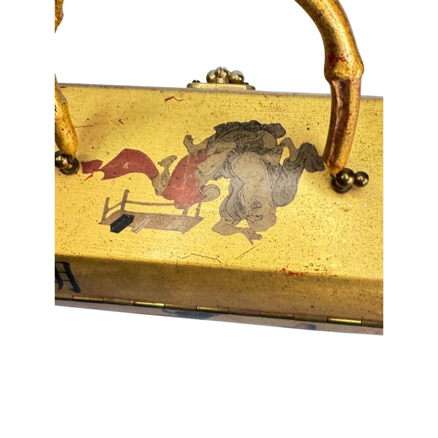 Vintage Handcrafted Asian-Inspired Bamboo Handle Box Purse Carolyn Dauner 1975 With Red Velvet Interior & Mirror