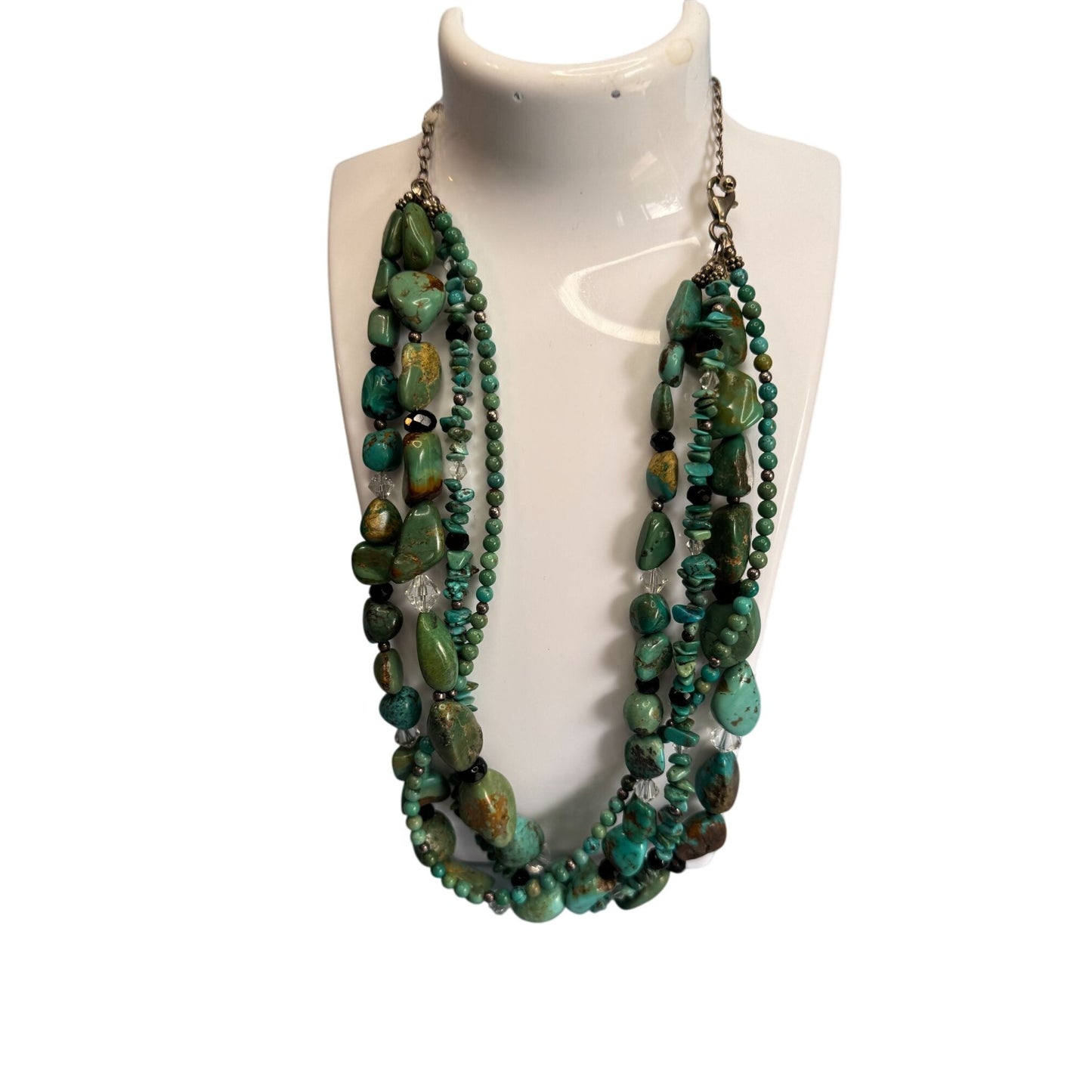 Vintage Silpada Turquoise and Glass Beaded Multi-Strand Sterling Silver Necklace
