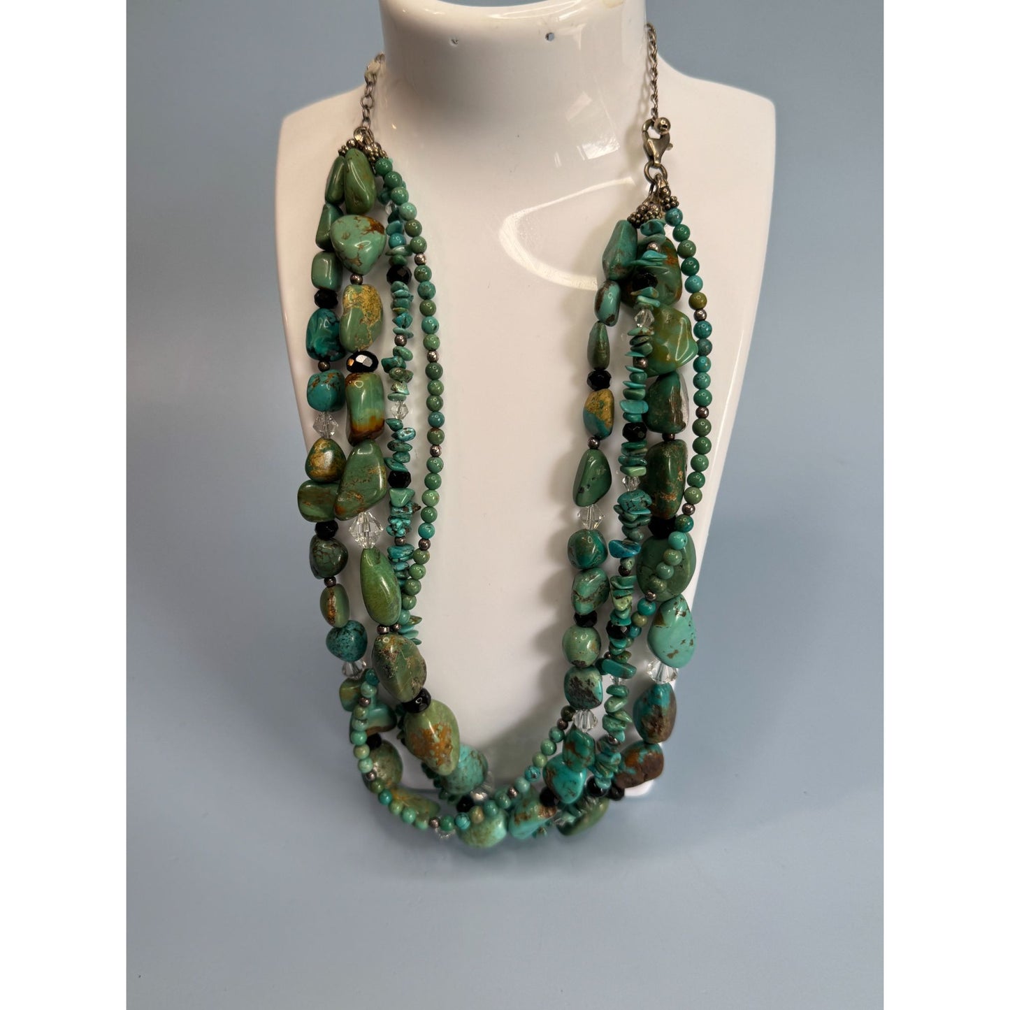 Vintage Silpada Turquoise and Glass Beaded Multi-Strand Sterling Silver Necklace