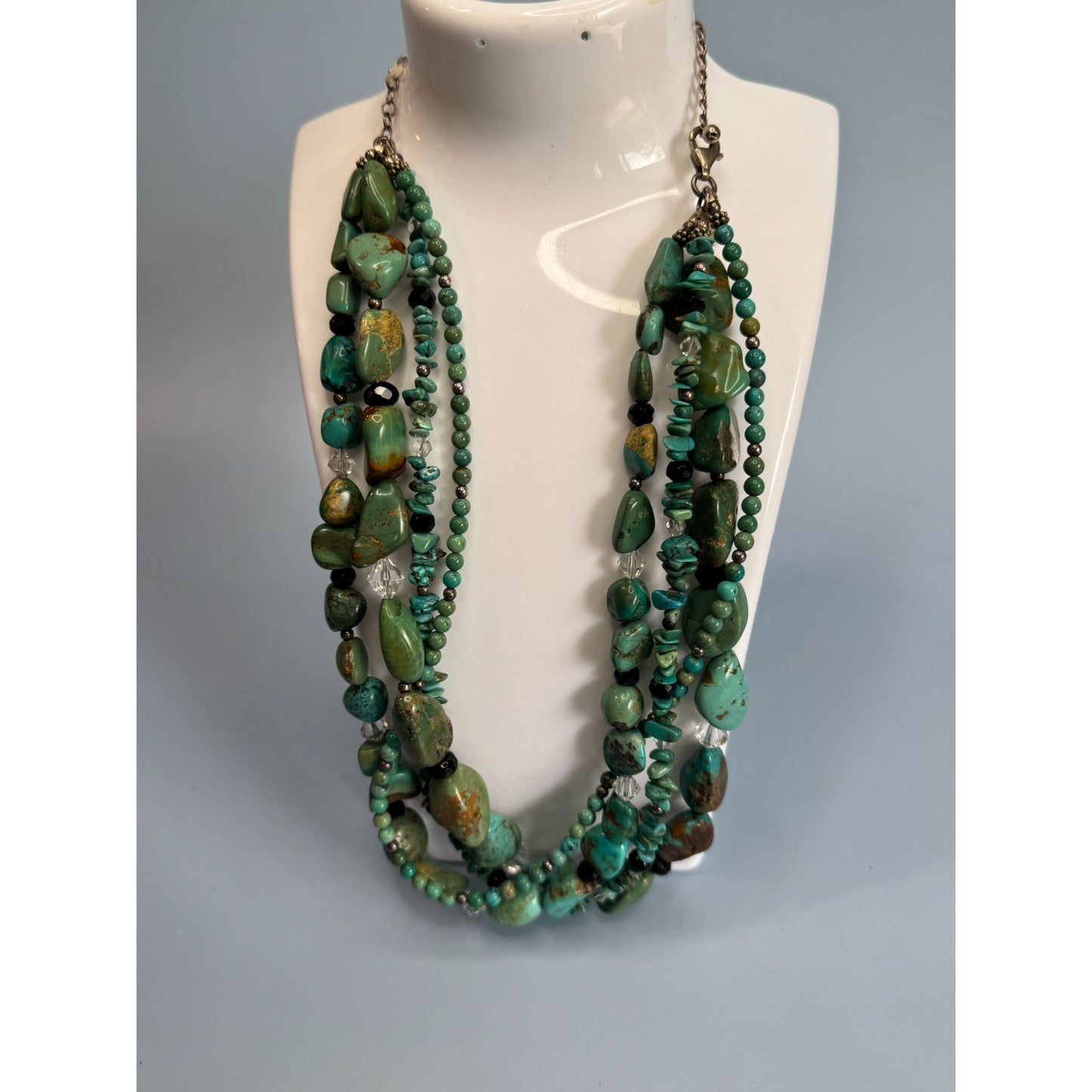 Vintage Silpada Turquoise and Glass Beaded Multi-Strand Sterling Silver Necklace