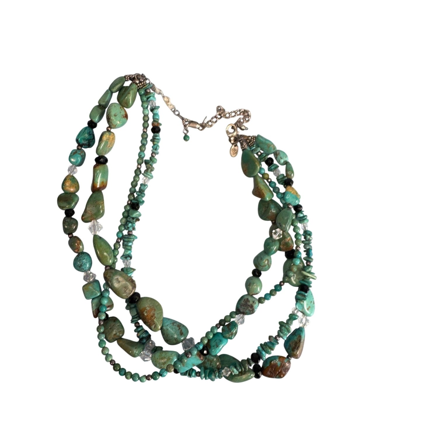 Vintage Silpada Turquoise and Glass Beaded Multi-Strand Sterling Silver Necklace