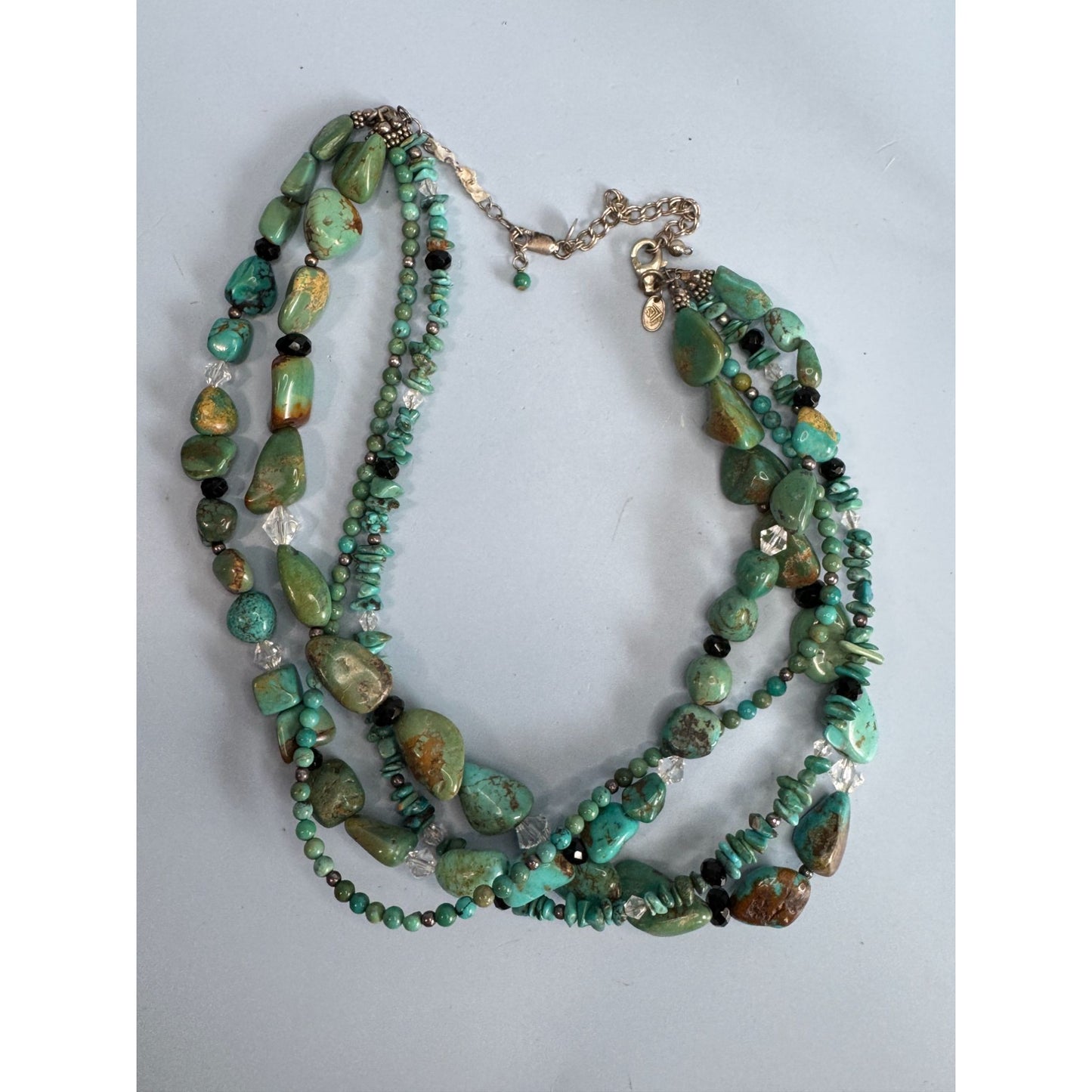 Vintage Silpada Turquoise and Glass Beaded Multi-Strand Sterling Silver Necklace