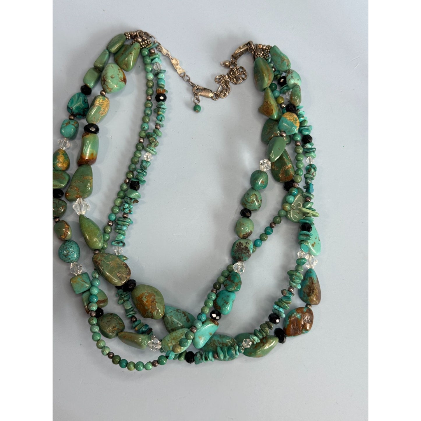Vintage Silpada Turquoise and Glass Beaded Multi-Strand Sterling Silver Necklace