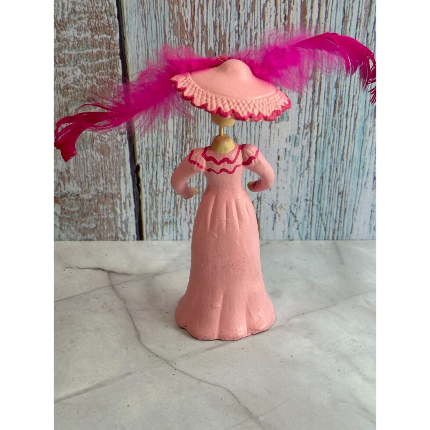 Pink Catrina Frida Kahlo w/Feather Hat Day of the Dead Mexico Skeleton Figur 5"