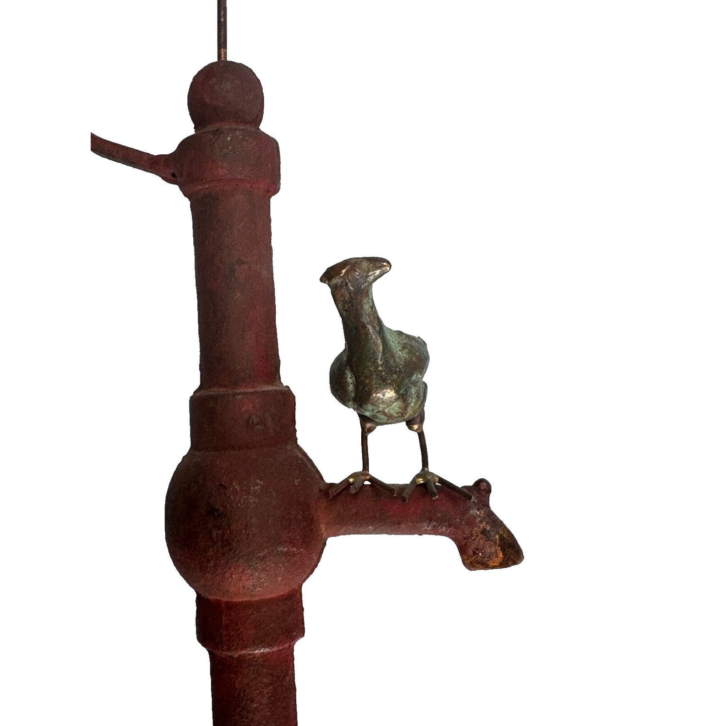 Vintage Signed Curtis (C) Jere Antique Waterpump w/Rooster Cast Iron Folk Art